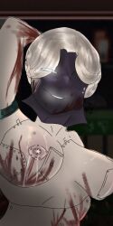 1girls black_dahlia blood breasts nipples robot_girl skullgirls