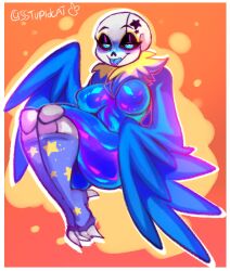 2d avian blue_body boobs breasts chubby chubby_female color ectobody ectobreasts ectobutt fan_character female oc original_character rule_63 sans sans_au sans_oc skeleton sstupidcat tagme tagme_(character) tongue tongue_out undertale undertale_(series) undertale_au wings