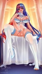 1futa alear_(female)_(fire_emblem) alear_(fire_emblem) alternate_version_available areolae balls bare_thighs bed bedroom_eyes big_breasts big_hips blue_eyes blue_hair bottomless bra breasts breasts_out clothed clothing cock_sleeve_(clothes) erection fire_emblem fire_emblem_engage futa_only futanari garter_belt gloves hand_to_own_mouth heterochromia high_heels hourglass_figure huge_cock human indoors light-skinned_futanari light_skin lingerie long_hair looking_at_viewer midriff mostly_nude multicolored_hair nenerhea nintendo nipples on_bed open_mouth penis red_eyes red_hair see-through smile solo sunset thick_thighs thighhighs thighs tiara two_tone_hair underwear very_long_hair