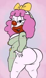 ass ass_grab big_ass big_breasts big_lips bowtie clown clown_girl clown_makeup clown_nose clussy fat_ass hand_on_head honkers_the_clown johnny_bravo_(series) lipstick looking_at_viewer pink_hair red_lipstick thick_thighs thighs white_skin zevixbunt