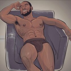 abs actor african african_male biceps briefs bulge celebrity dark-skinned_male dark_skin hand_on_face laying_back male male_only melanin muscles muscular muscular_male pecs real_person shirtless_male smiling smooth_chest smooth_skin studsketch trevante_rhodes underwear underwear_only