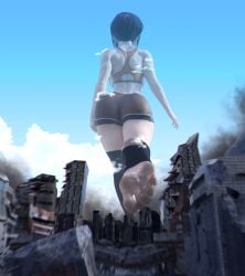 1girls 3d ass city city_destruction destruction female giantess kamicamie kyoka_jiro leggings macro my_hero_academia remake shounen_jump sports_bra sports_shorts sportswear tagme