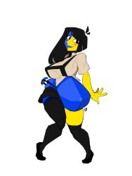 belly big_belly black_hair blue_belly blue_body blush ena floating_hair joel_g necrofile-fb one_stocking pregnancy pregnant pulling_panties smiling two_tone_body yellow_body