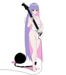 anklewear ball_and_chain bass_guitar casual female guitar human musical_instrument pale_skin panty_&_stocking_with_garterbelt purple_hair shianfdc stocking_anarchy tagme