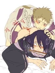 2boys anal anal_bleeding anal_sex bent_over black_hair blood blush breath brother-in-law doodle first_porn_of_character folding_fan from_behind gintama hair_grab hand_fan japanese_clothes ketsuno_seimei long_hair_male male male_only object_in_mouth questionable_consent rough_sex shirino_douman tears trembling yaoi