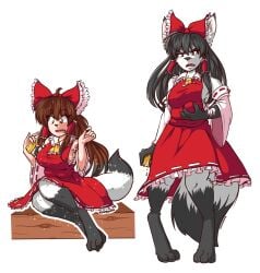 2017 6_breasts alpha_channel annoyed anthro before_and_after breasts canine chest_tuft clothing covered_nipples dress erect_nipples female food fox fully_clothed furdynamo hand_on_breast inarizushi mammal multi_breast multi_nipple navel nipples open_mouth reimu_hakurei self_grope sequence sitting solo standing surprise touhou transformation tuft