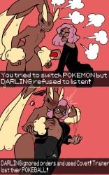 1futa 1pokemon absurd_res angry anthro areolae argument big_breasts big_hips bottom_heavy breast_grab breast_play breasts bulge clothed clothing dark-skinned_futanari dark_skin darling_(susaroo) dominant dominant_anthro dominant_male duo english_text eyewear fully_clothed futanari futasub generation_4_pokemon glasses hand_on_breast hi_res human human_on_anthro imminent_sex intersex intersex/male interspecies legwear lopunny male male_lopunny mammal mostly_clothed nintendo nipples pinkie_peaches pokeball pokemon pokemon_(species) pokephilia questionable_consent standing submissive submissive_futa submissive_human submissive_intersex suri_(susaroo) susaroo text text_box thick_thighs tights trans_woman transfem undressing