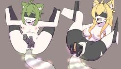 2d 2girls anal_tail animal_ears areolae bangs bdsm blindfold blonde_hair bound bound_legs bound_wrists breasts escape_from_tarkov female flashing_lights green_hair gun indie_virtual_youtuber insertion kuro_jelly led_light long_hair magazine_(weapon) masochism medium_breasts multiple_girls nipples object_insertion pubic_hair pussy ripped_clothing rye_project scared scared_expression sex_toy shoulder_length_hair small_breasts spats stockings stockings_only submissive_female sweat tail thighhighs thighhighs_only torture uncensored vagina vaginal_penetration virtual_youtuber vtuber weapon_penetration whiskey_project