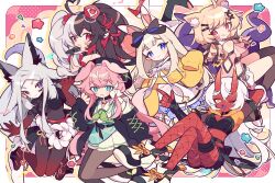 akumi blonde_hair blue_eyes brown_hair bunny_ears bunny_girl bunny_tail cat_ears cat_tail catgirl dog_ears dog_girl dog_tail dya_rikku_(vtuber) face_markings fox_ears fox_tail mixed_hair_color momotexx_(vtuber) oni oni_horns pink_hair red_eyes red_skin scars squchan_(vtuber) virtual_youtuber vyugen white_hair yellow_eyes yenko yuniiho_(character)