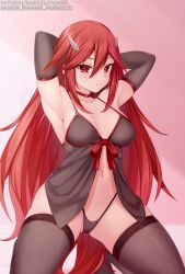 1girls armpits bare_thighs black_panties breasts cordelia_(fire_emblem) female female_only fire_emblem fire_emblem_awakening gabriel_evangel hair_between_eyes hair_ornament kneeling lingerie long_hair looking_at_viewer medium_breasts nightgown nintendo panties red_eyes red_hair smile solo thick_thighs thighhighs thighs underwear very_long_hair