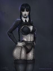 busty female female_focus female_only goth goth_girl gvaelded hourglass_figure makeup pale-skinned_female pale_skin standing tagme the_addams_family wednesday_addams wide_hips