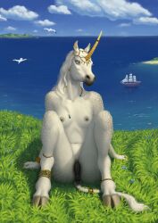 1_horn 2018 anatomically_correct animal_genitalia animal_pussy anklet anthro avian bird black_nipples black_pussy blue_eyes blue_flower boat breasts casual_nudity cloud cloven_hooves equid equine equine_genitalia equine_pussy female feral flower fur genitals grass gull hi_res hooves horn horn_jewelry horn_ring jewelry jewelry_only lari larid mammal nipples nude original_character outside plant pussy ring_(jewelry) sailing_boat sailing_watercraft sea seaside ship sitting solo storm-engineer unicorn vehicle water watercraft white_body white_fur