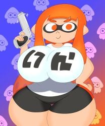 1girls 3barts animal_humanoid anthro big_breasts breasts busty cephalopod cephalopod_humanoid clothing female female_only gun huge_breasts humanoid inkling inkling_girl kaori_(splatoon) large_breasts looking_at_viewer mask_(marking) nintendo orange_eyes orange_hair orange_inkling_girl pistol pointy_ears pseudo_hair shirt shorts splatoon splatoon_(series) squid tentacle tentacle_hair thick_thighs thunder_thighs weapon wide_hips