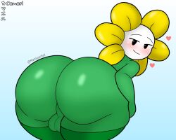 1boy ass backsack balls bedroom_eyes big_butt black_eyes blush camael30 clothing elemental_creature elemental_humanoid femboy flora_fauna flower flower_creature flowey_the_flower gay genitals green_body heart hi_res huge_butt humanoid leggings legwear looking_at_viewer looking_back male male_only narrowed_eyes nude perineum plant plant_humanoid seductive smile solo thick_thighs toby_fox undertale undertale_(series) wide_hips