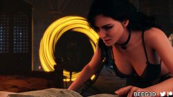 1girls 3d beeg3d black_hair choker female female_only imminent_sex light-skinned_female light_skin lingerie portal_(object) purple_eyes solo solo_female the_witcher_(series) the_witcher_3:_wild_hunt yennefer