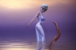 big_breasts breasts disney dress elsa_(frozen) female frozen_(film) rastifan see-through tentacle water wet