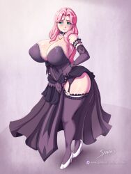 1girls aqua_eyes bare_shoulders big_breasts black_dress black_legwear black_panties blush breasts choker cleavage collarbone detached_sleeves dress earrings embarrassed female female_focus female_only fluttershy_(mlp) friendship_is_magic full_body garter_straps hasbro high_heels huge_breasts huge_thighs human jewelry large_breasts long_hair long_skirt my_little_pony necklace panties pink_hair shiny_skin shoes shy side_slit sign skirt solo spindles standing straight_hair thick_legs thick_thighs thighhighs thighs underwear voluptuous voluptuous_female wide_hips