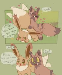 after_sex brown_body brown_fur dialogue eevee english_text female female_penetrated feral feral_on_feral feral_penetrated feral_penetrating feral_penetrating_feral fur generation_1_pokemon generation_3_pokemon green_background hi_res labbit1337 male male/female male_penetrating male_penetrating_female nintendo penetration pokemon pokemon_(species) pokemon_mystery_dungeon poochyena sex simple_background speech_bubble text