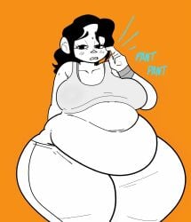 1girls belly belly_button belly_inflation belly_overhang big_belly blush breasts chell chubby chubby_female embarrassed fat female larger_female obese obese_female overweight overweight_female portal_(series) shellzzz sketch sweat sweatdrop sweating sweaty tagme thick thick_thighs tired weight_gain