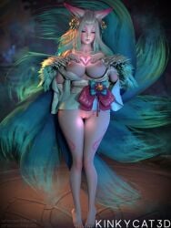 3d ahri female female_only kinkycat3d kinkykatt3d league_of_legends looking_at_viewer spirit_blossom_ahri spirit_blossom_series strip_game