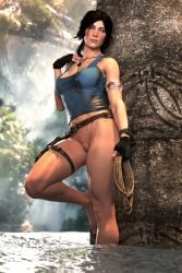 3d bottomless brown_eyes brown_hair busty female female_focus female_only hourglass_figure jinxie_lizzy lara_croft lara_croft_(survivor) nude pussy shaved_pussy tagme tank_top tomb_raider tomb_raider_(survivor) vagina wide_hips