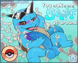 <3_eyes 2023 balls bodily_fluids cum ejaculation erection eyewear generation_1_pokemon genital_fluids genitals heart looking_at_viewer male messy nintendo penis pokemon pokemon_(species) puggy reptile scalie solo squirtle sunglasses tongue tongue_out