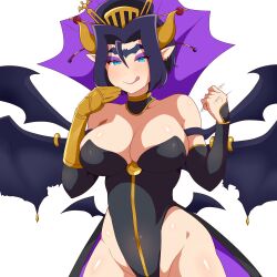 1girls 2020 :q armwear big_breasts black_hair blue_eyes demon demon_girl demon_horns demon_wings digimon digimon_(species) digimon_xros_wars female female_only forehead_mark gattai_lilithmon gesture hair_ornament handjob_gesture hi_res horns leotard licking_lips lilithmon looking_at_viewer monita_(artist) pointy_ears purple_eyeshadow purple_lipstick seven_great_demon_lords smiling smiling_at_viewer solo tied_hair voluptuous white_background wide_hips wings