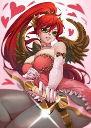 big_boobs cupid high_ponytail lillica long_hair ponytail pyrrha_nikos red_hair rwby tagme valentine's_day