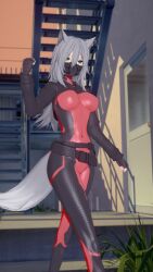 arknights bodysuit brother3 large_breasts projekt_red_(arknights) wolf_ears wolf_tail yellow_eyes