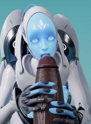 3d blender blowjob blue_female blue_skin dark-skinned_male echo_(overwatch) hetero overwatch penis robot_girl straight