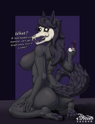 absurd_res anthro areola ass beverage big_breasts big_butt biped black_body black_fur black_hair blush bone bottle breasts canid canine container feet female fur genitals hair hi_res holding_object inside kneeling long_hair long_tail looking_at_viewer mammal milk monster nipples nude open_mouth pawpads paws purple_nipples pussy rear_view scp-1471 scp-1471-a scp-686 scp_foundation simple_background sitting skull skull_head slightly_muscular solo tail thick_thighs tongue vaginal_penetration viktorvaughn