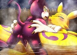 ass_grab bandai_namco blush digimon digimon_(species) fid hot_spring impmon interspecies interspecies_sex penis penis_in_pussy pussy renamon sex small_dom_big_sub thick_thighs vaginal_penetration wet