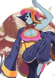 akisu_k artist_name big_breasts big_hand blue_hair blue_skin breasts busty character_request clothing darkstalkers gigantic_breasts hat hsien_ko huge_breasts jiangshi large_breasts lei-lei lei_lei long_arm long_arms makeup pale_skin tagme tagme_(artist) traditional_clothes