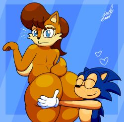 1boy 1girls anthro archie_comics ass ass_worship big_ass big_butt black_nose blue_body blue_eyes blue_fur blue_hair breasts brown_body brown_fur brown_hair brown_skin bubble_ass bubble_butt chipmunk closed_eyes couple curvy curvy_female curvy_figure dat_ass eyelashes face_in_ass from_behind fur furry gloves ground_squirrel happy heart hedgehog huge_ass hugging hugging_ass hugging_from_behind joelbrunox5 mobian_(species) rodent sally_acorn sega short_hair sideboob sonic_(series) sonic_satam sonic_the_hedgehog sonic_the_hedgehog_(archie) sonic_the_hedgehog_(comics) sonic_the_hedgehog_(series) tail thick_thighs two_tone_body two_tone_fur