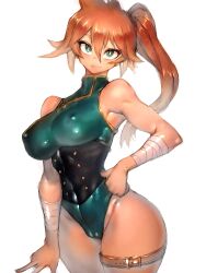 1girls 2d adapted_costume breasts cameltoe female female_only fumio_(rsqkr) green_eyes hero_outfit_(mha) highleg_leotard hips itsuka_kendou kendou_itsuka large_breasts leotard light-skinned_female light_skin long_hair my_hero_academia orange_hair side_ponytail slim_waist solo thick_thighs thighs white_background wide_hips