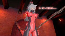 arknights bodysuit brother3 large_breasts projekt_red_(arknights) rope tagme torture wolf_ears wolf_tail yellow_eyes