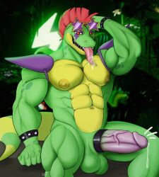 2022 abs absurd_res alligator alligatorid anthro areola balls biceps biped bodily_fluids boner crocodilian digital_media_(artwork) erection five_nights_at_freddy's five_nights_at_freddy's:_security_breach furrrled genital_fluids genitals green_body half-erect hi_res humanoid_genitalia humanoid_penis looking_at_viewer machine male male_only montgomery_gator_(fnaf) muscular muscular_anthro muscular_male narrowed_eyes navel nipples nude penis precum quads reptile robot scalie scottgames smile solo tongue triceps vein veiny_penis