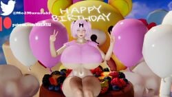 3d birthday_cake birthday_party cake happy_birthday hibari_(senran_kagura) honey_select honey_select_2 huge_breasts peace_sign pink_hair png senran_kagura