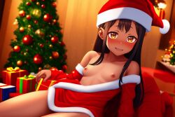 1girls ai_generated areolae black_hair blush breasts brown_eyes christmas clothed clothing female female_focus female_only hayase_nagatoro hi_res highres long_hair looking_at_viewer nai_diffusion nipples pixiz-sama please_don't_bully_me,_nagatoro revealing_clothes santa_hat simple_background small_breasts smile solo stable_diffusion tan tan-skinned_female tan_body tan_skin tanned tanned_female