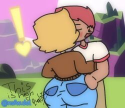 ! battle_for_bfdi battle_for_dream_island bfb bfdi big_ass blocky_(bfdi) blushing color colored cuntboy cuntboy/male exclamation_mark exclamation_point gay groping_ass humanized interracial intersex kissing male male/male male_kissing_male male_only nsfw.del object_shows woody_(bfdi) yaoi