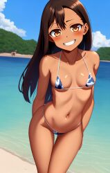 1girls ai_generated big_breasts bikini black_hair blush breasts brown_eyes clothed clothing cow_print female female_focus female_only hayase_nagatoro hi_res highres long_hair looking_at_viewer nai_diffusion navel pixiz-sama please_don't_bully_me,_nagatoro revealing_clothes simple_background smile solo stable_diffusion tan tan-skinned_female tan_body tan_skin tanned tanned_female