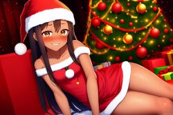 1girls ai_generated black_hair blush breasts brown_eyes christmas clothed clothing female female_focus female_only hayase_nagatoro hi_res highres long_hair looking_at_viewer nai_diffusion pixiz-sama please_don't_bully_me,_nagatoro revealing_clothes santa_hat simple_background small_breasts smile solo stable_diffusion tan tan-skinned_female tan_body tan_skin tanned tanned_female