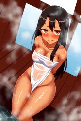 1girls ai_generated big_breasts black_hair blush breasts brown_eyes clothed clothing curvy female female_focus female_only hayase_nagatoro hi_res highres long_hair looking_at_viewer nai_diffusion pixiz-sama please_don't_bully_me,_nagatoro revealing_clothes simple_background smile solo stable_diffusion tan tan-skinned_female tan_body tan_skin tanned tanned_female transparent_clothing wet wide_hips