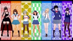 3d 7girls ankle_socks anklehighs big_breasts bigger_female black_hair black_socks blonde_hair blue_eyes breasts brown_eyes brown_loafers clothed clothing cricgck crossover curvy female female_only hayase_nagatoro hitomi-chan_is_shy_with_strangers hitomi_takano kitagawa_marin knee_socks kneehighs kneesocks komi-san_wa_komyushou_desu komi_shouko large_breasts loafers long_hair long_legs looking_at_viewer multiple_girls please_don't_bully_me,_nagatoro pose revealing_clothes school_uniform schoolgirl short_hair silver_hair skirt small_breasts smaller_female socks sono_bisque_doll_wa_koi_wo_suru spy_x_family suzumiya_haruhi suzumiya_haruhi_no_yuuutsu tan tan_skin tanned thigh_boots uzaki-chan_wa_asobitai! uzaki_hana wide_hips yor_briar