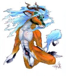 2006 animal_genitalia antelope anthro asian_mythology balls bovid chinese_mythology dragon east_asian_mythology fur genitals hooves horn hybrid impala kirin male mammal mythology penis rimpala scales scalie sheath solo