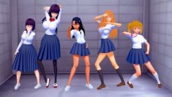 3d 5girls big_breasts black_hair black_socks blonde_hair breasts brown_eyes brown_loafers clothed clothing cricgck curvy female female_only gamo-chan hana_sunomiya hayase_nagatoro hi_res highres knee_socks kneehighs kneesocks loafers long_hair looking_at_viewer medium_hair multiple_girls orange_eyes orange_hair please_don't_bully_me,_nagatoro pose president_(nagatoro) purple_hair red_eyes revealing_clothes sana_sunomiya school_uniform schoolgirl simple_background skirt small_breasts smile socks tan tan-skinned_female tan_body tan_skin tanned tanned_female uwabaki white_socks wide_hips yoshi_(nagatoro)