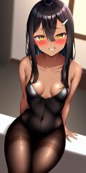 1girls ai_generated black_hair blush breasts brown_eyes clothed clothing female female_focus female_only hayase_nagatoro hi_res highres legwear leotard long_hair looking_at_viewer nai_diffusion pixiz-sama please_don't_bully_me,_nagatoro revealing_clothes simple_background small_breasts smile solo stable_diffusion tan tan-skinned_female tan_body tan_skin tanned tanned_female