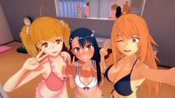 3d 5girls ass big_ass big_breasts bikini black_hair blonde_hair breasts brown_eyes cleavage clothed clothing cricgck curvy female female_focus female_only gamo-chan hayase_nagatoro hi_res highres long_hair medium_hair orange_eyes orange_hair peace_sign please_don't_bully_me,_nagatoro revealing_clothes sakura_(nagatoro) shikki_(nagatoro) simple_background small_breasts tan tan-skinned_female tan_body tan_skin tanned tanned_female wide_hips wink yoshi_(nagatoro)