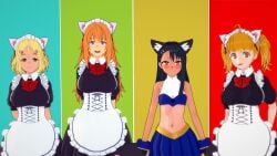 3d 4girls black_hair blonde_hair blush breasts brown_eyes cat_ears catgirl clothed clothing cricgck female female_only gamo-chan hayase_nagatoro hi_res highres long_hair looking_at_viewer maid maid_headdress maid_uniform medium_hair multiple_girls navel orange_eyes orange_hair please_don't_bully_me,_nagatoro pose revealing_clothes sakura_(nagatoro) simple_background small_breasts tan tan-skinned_female tan_body tan_skin tanline tanned tanned_female yoshi_(nagatoro)