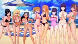 3d 8girls beach big_breasts bikini black_hair blonde_hair breasts brown_eyes cleavage clothed clothing cricgck curvy female female_only gamo-chan hana_sunomiya hayase_nagatoro hi_res highres long_hair looking_at_viewer medium_hair misaki_nagatoro multiple_girls open_mouth orange_hair please_don't_bully_me,_nagatoro pose president_(nagatoro) purple_hair revealing_clothes sakura_(nagatoro) sana_sunomiya shikki_(nagatoro) simple_background sisters small_breasts swimsuit tan tan-skinned_female tan_body tan_skin tanline tanned tanned_female tongue_out wide_hips wink yoshi_(nagatoro)